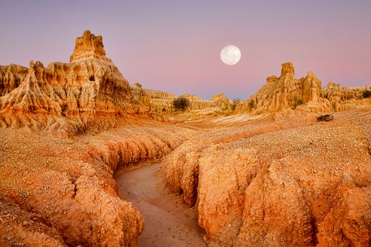 Outback landscape with delicate structures at Red Top along the large lunette formed by wind and water erosion along a dried up lake