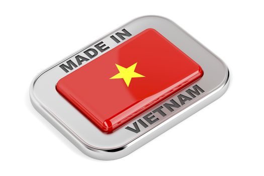 Made in Vietnam, shiny silver badge with the flag of Vietnam