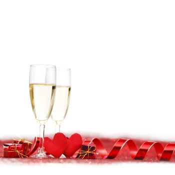 Valentines day Champagne with red glitter decoration