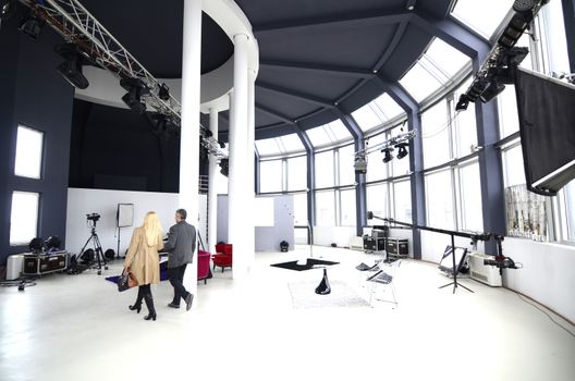 View on a TV studio behind camera