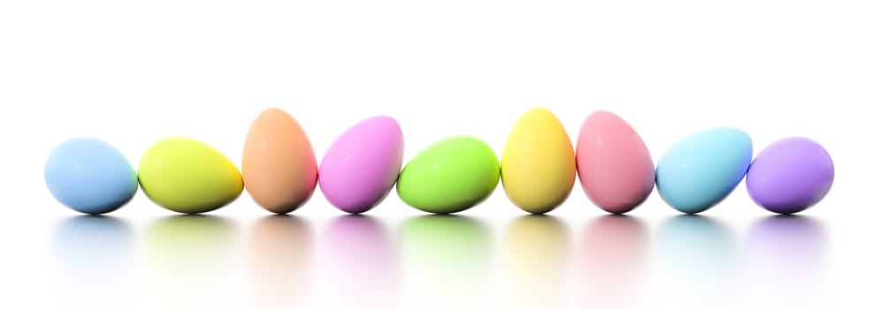 3d illustration of a row of dyed easter eggs