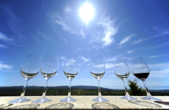 Close up view of glasses of vine
