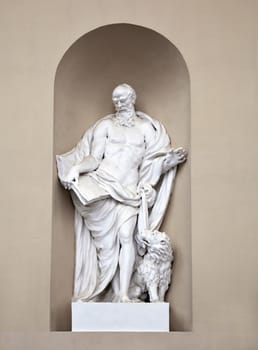 Niche sculpture of st Mark on St. Stanislaus and St Ladislaus cathedral in Vilnius, Lithuania