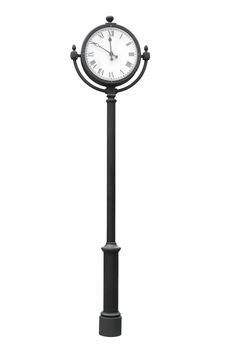 Street clock on a pole isolated over white