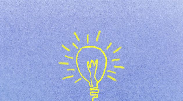 Cute light bulb idea. Easy brush illustration paint on blue paper textures background. 