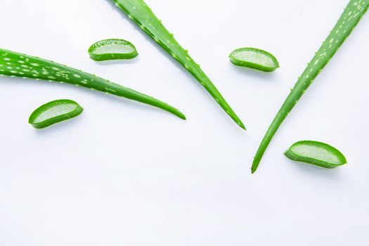  Aloe Vera leaves with aloe vera gel  isolated on white background.