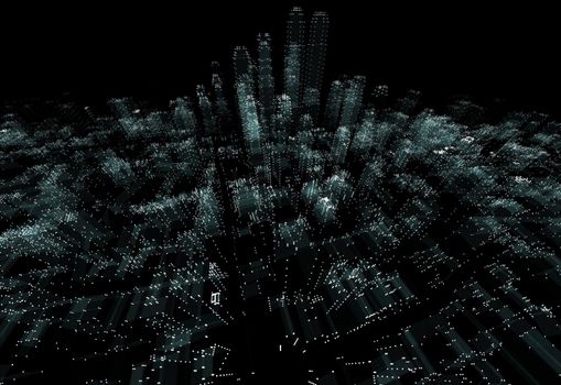 Hologram futuristic interface city. 3d illustration on black background