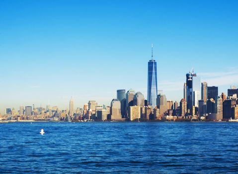 New York landscape skyline viewed from Liberty island