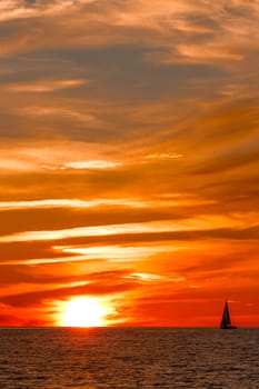 Hot and romantic sunset over the Baltic sea. Calm landscape