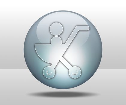 Icon, Button, Pictogram with Stroller symbol