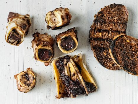 close up of rustic english bone marrow toast