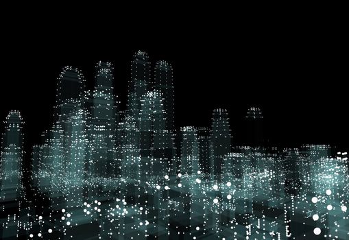 Hologram futuristic interface city. 3d illustration on black background