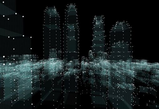 Hologram futuristic interface city. 3d illustration on black background