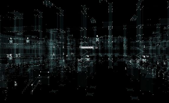 Hologram futuristic interface city. 3d illustration on black background