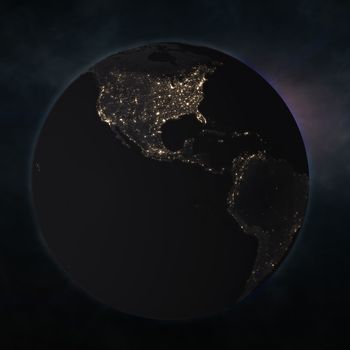 Night globe with city lights. Elements of this image furnished by NASA. 3d illustration