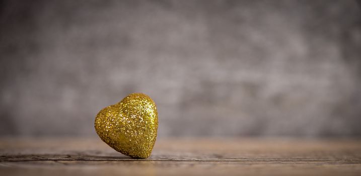 Love hearts on wooden texture background for Valentines Day Background, golden heart