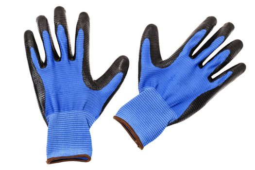 blue protective gloves, with black rubber