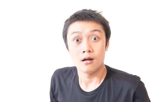 Surprised asian young man character with white background