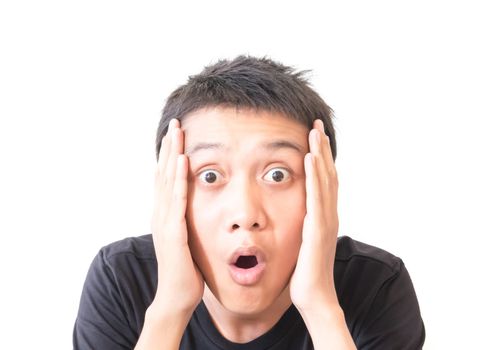 Surprised asian young man character with white background