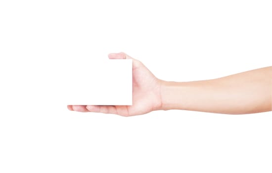 Hand holding blank white paper or box for advertise text, Clipping path