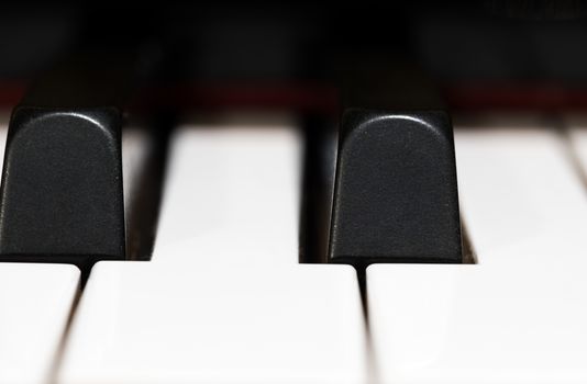Close up view of acoustic piano keys