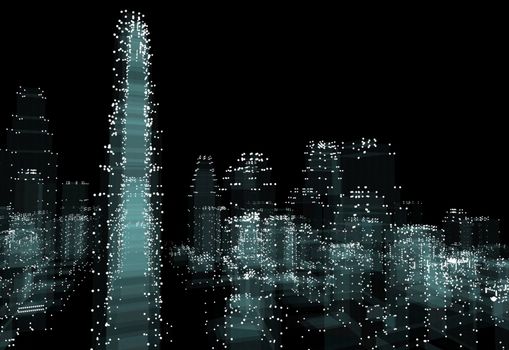 Cityscape futuristic 3d city neon light. 3d illustration. Black background