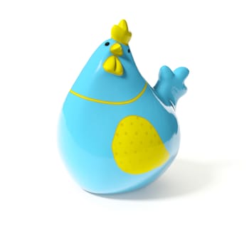 3d illustration of a stylish blue and yellow ceramic chicken for easter decoration