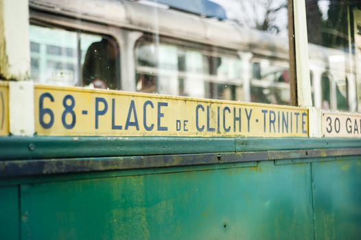 old Parisian tram with tourist destinations in Paris