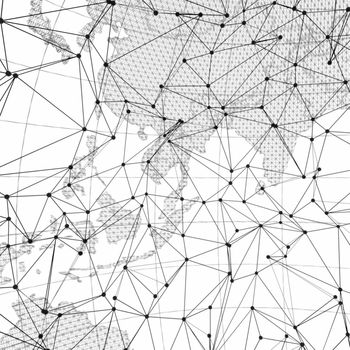 Close up of the Earth and a network lines on top of it. Concept of globalisation. A beautiful element for your design. 3d illustration. White background
