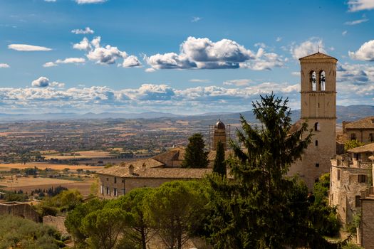 View of medieval cities of Assisi and its countryside