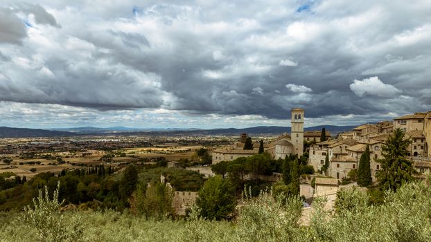 View of medieval cities of Assisi and its countryside