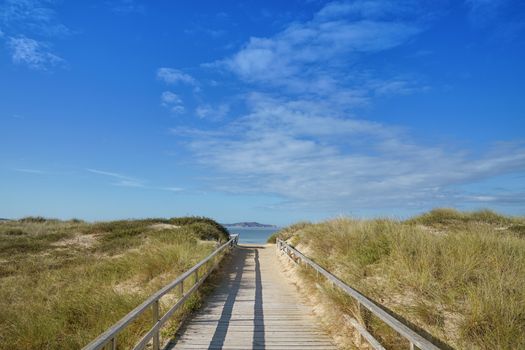 Beautiful beach Playa de A Lanzada close to O Grove, coast of Galicia, Spain 