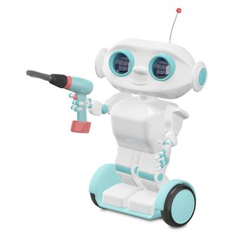 3D Illustration Little Robot with Screwdriver on a White Background