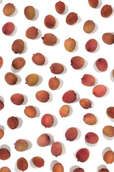 Bunch of Lychee fruits isolated on a white background.