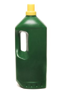 Green plastic detergent container isolate on a white background.