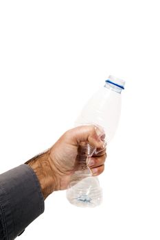 Crushing plastic water bottle  isolated on a white background.