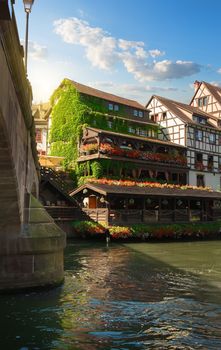 Picturesque district Petite France in Strasbourg, houses on river