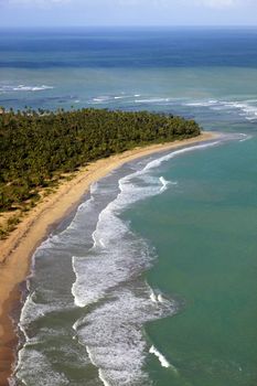 Aerial view of tropical island beach, Dominican Republic