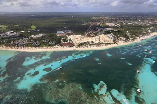 Aerial view of the Heart reef in the ocean. Dominican Republic