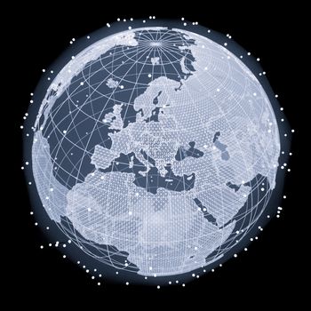 Abstract Telecommunication Earth Map. Communication network concept. 3d illustration