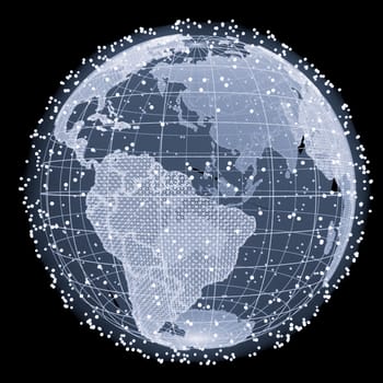 Abstract Telecommunication Earth Map. Communication network concept. 3d illustration