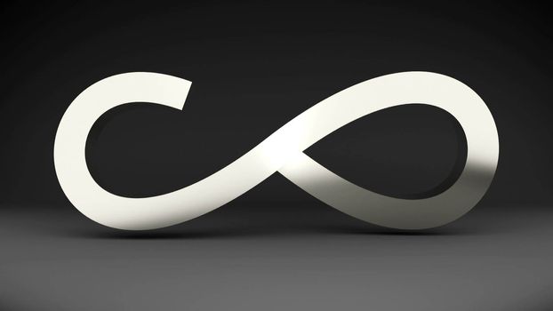 Abstract background with metal infinity sign. Digital background. 3d rendering