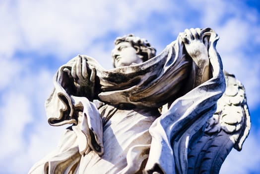 Italy, Rome, Castel Sant'Angelo, statue of Angelo with the dress and the dice, sculptor Paolo Naldini, inscription "Super vestem meam miserunt sortem