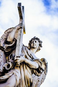 Italy, Rome, Castel Sant'Angelo, statue of Angelo with the cross, sculptor Ercole Ferrata, inscription "Cuius principatus super humerum eius"