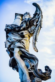 Italy, Rome, Castel Sant'Angelo, statue of Angelo with column, sculptor Antonio Raggi, inscription "Tronus meus in columna"