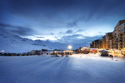 In the heart of the Val Thorens station in french alps by night, Vanoise, France