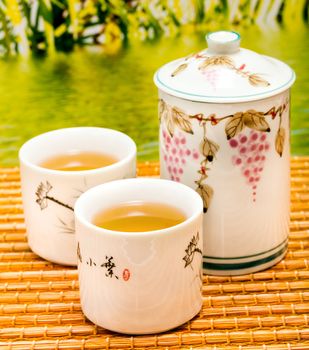 Outdoor Green Tea Showing Break Time And Drinks