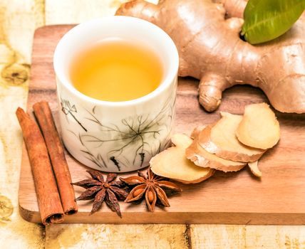 Refreshing Ginger Tea Indicating Cup Refreshed And Organic