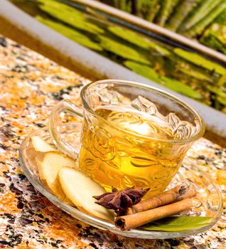 Tea On Patio Showing Natural Drink And Teacups