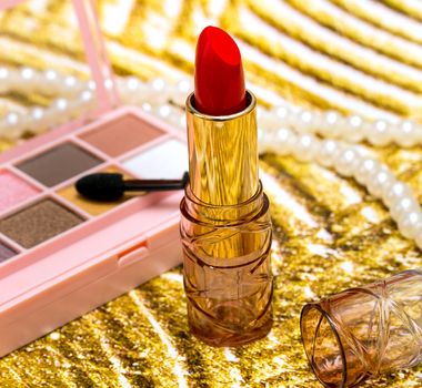 Makeup Red Lipstick Showing Beauty Products And Facial